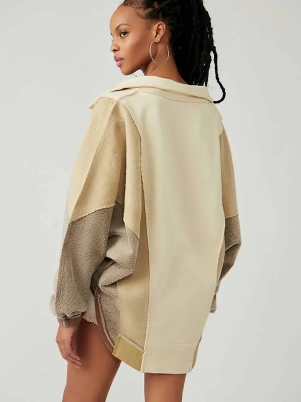 Free People Sidewalk Sweatshirt V Neck Dolman Sleeve Oversized Colorblock Top XS